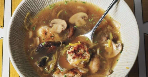 Mushroom and Leek Soup?with Parsley Dumplings