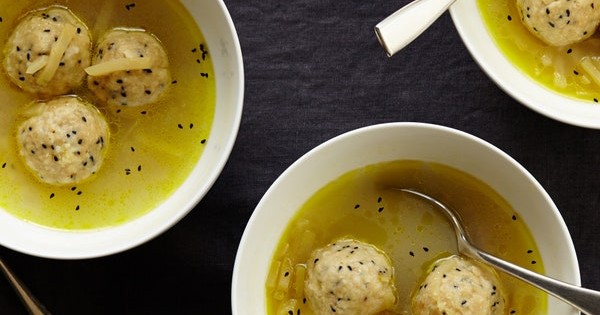 Stuffed Matzo Ball Soup with Chicken and Apples