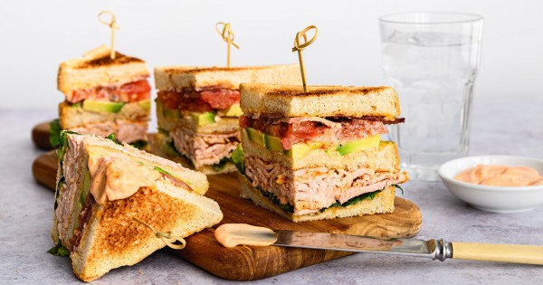 Spicy Pork & Avocado Club with Sriracha Mayo