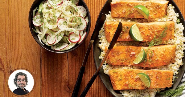 Maple teriyaki salmon with lime and fennel & radish salad from Christian Bégin