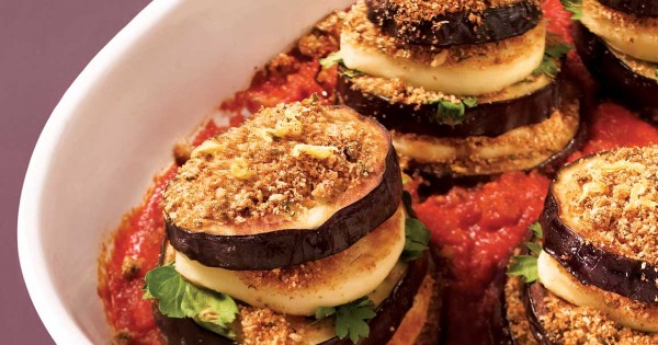 Eggplant and doré-mi cheese millefeuille