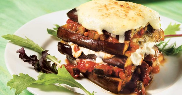 Grilled Eggplant Lasagna Tomato and Ricotta Cheese Sauce