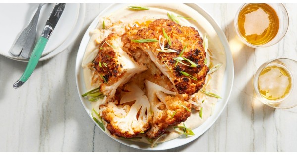 Grilled Whole Cauliflower with Miso Mayo