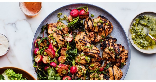 Ginger-Grilled Chicken and Radishes with Miso-Scallion Dressing