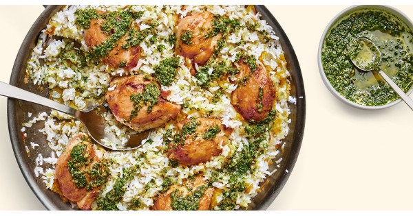 Chicken and Rice With Leeks and Salsa Verde
