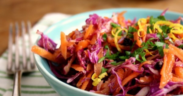 Carrot Cabbage Slaw with Orange Molasses Dressing