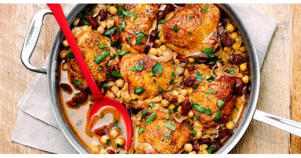 Red Wine–Braised Chicken with Chorizo and Chickpeas