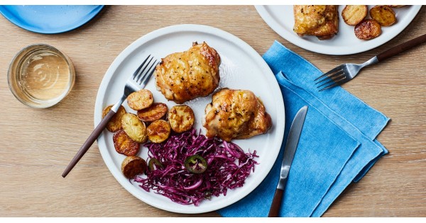 Crispy Chicken and Potatoes with Cabbage Slaw