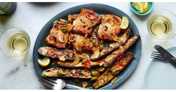 Crispy Pan-Seared Chicken and Zucchini with Olives and Lemon