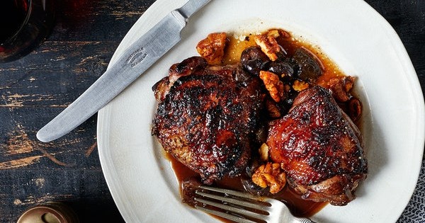 Fig-Braised Chicken with Spiced Walnuts