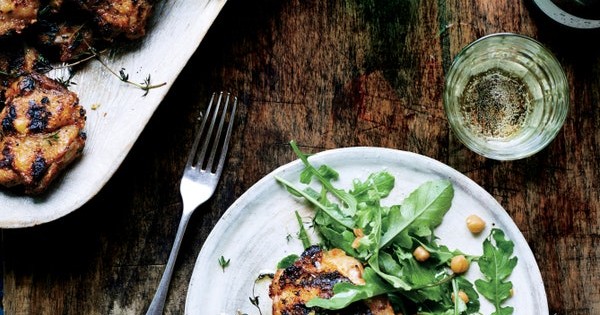 Grilled Chicken with Arugula and Warm Chickpeas