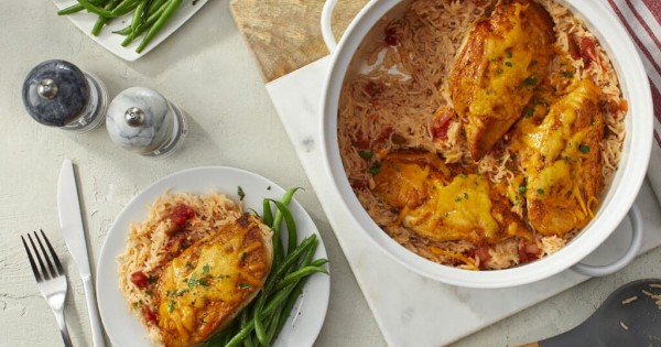 Cheesy Salsa Baked Chicken and Rice