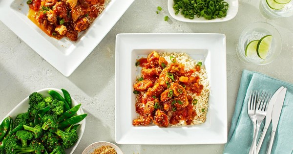 Sweet ’n’ Spicy Boneless “Wings” and Rice