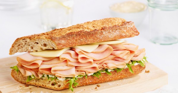 Baguette with slowly cooked ham and honey mayonnaise