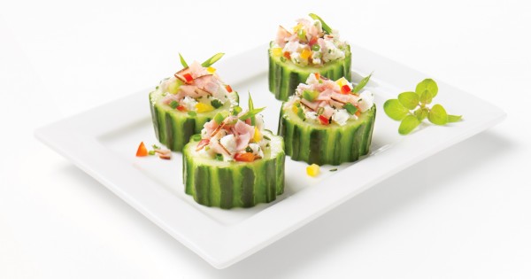 Cucumber logs with black forest smoked ham