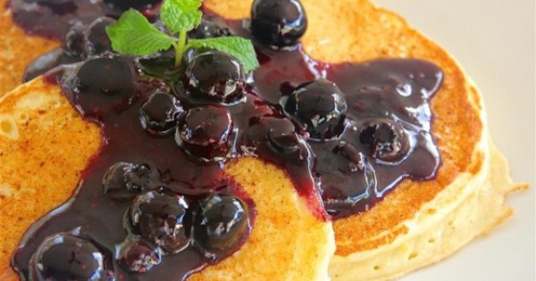 Lemon Ricotta Pancakes with Blueberry Sauce