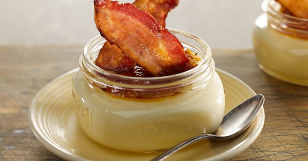 Maple crème brulée with caramelized bacon