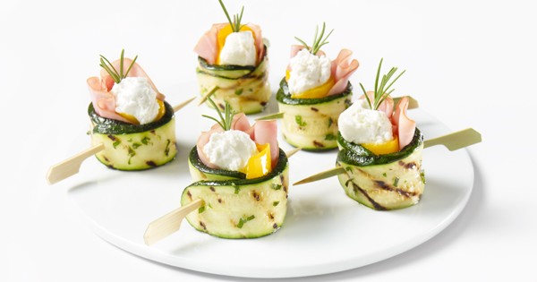 Grilled vegetable roulade with ham