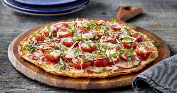 Tomato and basil pizza on cauliflower crust